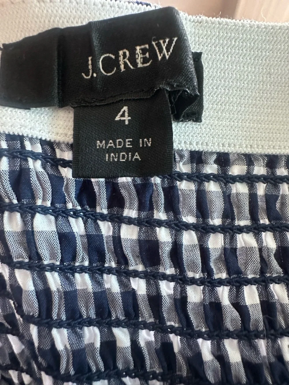 J. Crew Gingham Smocked Midi Skirt Navy White Size 4 Cottagecore Twee